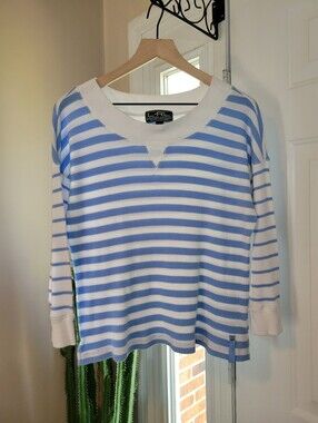 Lauren Ralph Lauren 100% Cotton Striped Blue & White Blouse, Size XL